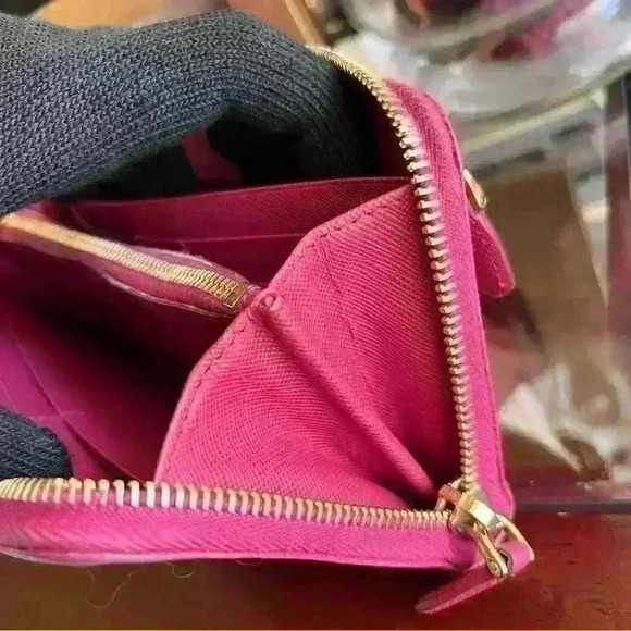 Authentic PRADA Saffiano Leather Half  Zip Long Wallet 8 Cardholder Berry Shade - Picture 9 of 14